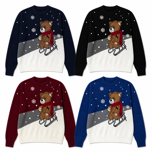 OEM Custom Women Navy Blue Jacquard <strong>Teddy</strong> <strong>Bear</strong> Snowflake Crew Neck Long Sleeve Pullover Sweater Wholesale OEM ODM - Product Image 5