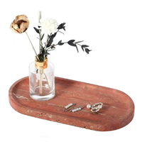 Plateaux en travertin sculpté rouge profond esthétiques, avec base antidérapante en feutre, ovales, minimalistes, porte-savon, pour spa, hôtel, protection durable