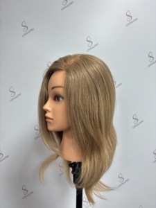 Tête de mannequin <span class=keywords><strong>blonde</strong></span> 100% cheveux humains de 16 pouces pour la pratique professionnelle de la coiffure tête d'entraînement haute densité pour la <span class=keywords><strong>coloration</strong></span> - Product Image 4
