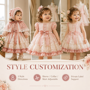 Abito Casual di Lusso Primaverile per Ragazze con Maniche a Sbuffo, Collo Quadrato, Stampa a Quadri e Lunghezza al Ginocchio in Cotone - Product Image 1