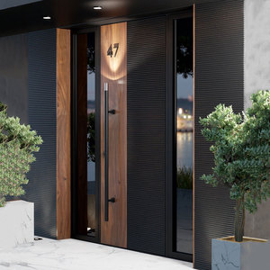 Porta d'Ingresso Moderna di Lusso in Legno e Metallo con <span class=keywords><strong>Vetro</strong></span> Laterale, Grande Porta Girevole Centrale in Alluminio - Product Image 2