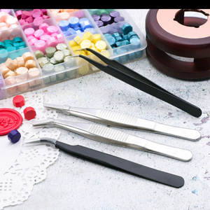 Mũi nhọn thép không gỉ màu thẳng + cong móng tay nghệ thuật Sticker thạch chọn công cụ lông mi trang điểm DIY Tweezer công cụ - Product Image 2