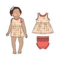 Ensemble de combinaison deux pièces pour filles d'été de haute qualité, haut sans manches imprimé mignon, short multicolores en option, tenue pour petites filles