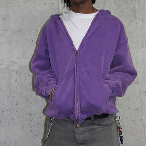 Sweat à capuche Streetwear personnalisé de haute qualité, sweat à capuche vierge avec fermeture éclair vintage double couche et lavage à l'acide, délavé au soleil, sweats à capuche avec poches dégradées - Product Image 1