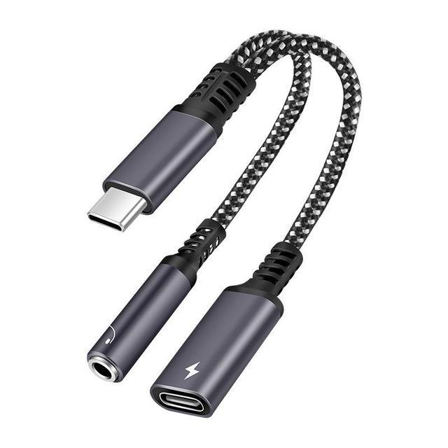 PD 60W USB Type C to 3.5mm Headphone and Charger Adapter 2-in-1 USB C to AUX Audio Jack Dongle Cable