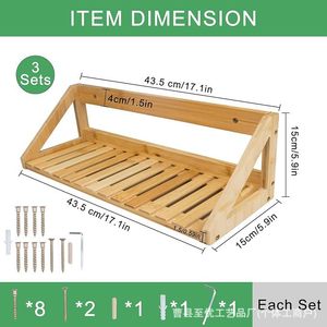 The Best Bamboo Wall Mounted <b>Storage</b> Rack Solid Wood Floating <b>Shelf</b> <b>Kitchen</b> Bathroom Living Room Modern Minimalist Style - Product Image 5