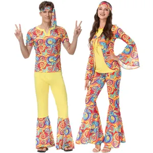 Costumes d'Halloween pour couples, fête hippie vintage années 60 70, vêtements de paix et d'amour, costume rock disco, femmes hippies, costume de cosplay - Product Image 1
