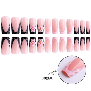 <span class=keywords><strong>Faux</strong></span> <span class=keywords><strong>ongles</strong></span> à presser en strass sculptés en 3D, style européen carré, style américain, doux et frais, rose français, à la mode - Product Image 5