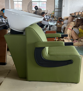 Fauteuil de lavage de cheveux commercial moderne réglable, lit de lavage électrique avec bac en céramique et revêtement en cuir imperméable - Product Image 2