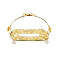 Groothandel Metalen Glazen Fruitplateau met Gouden Handvat Decoratief Serveerplateau