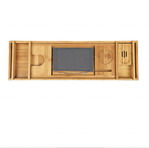 Panier de bain réglable en bambou pour tablette, support de lecture, <span class=keywords><strong>plateau</strong></span> naturel, <span class=keywords><strong>plateau</strong></span> de bain en bois, vente en gros - Product Image 6