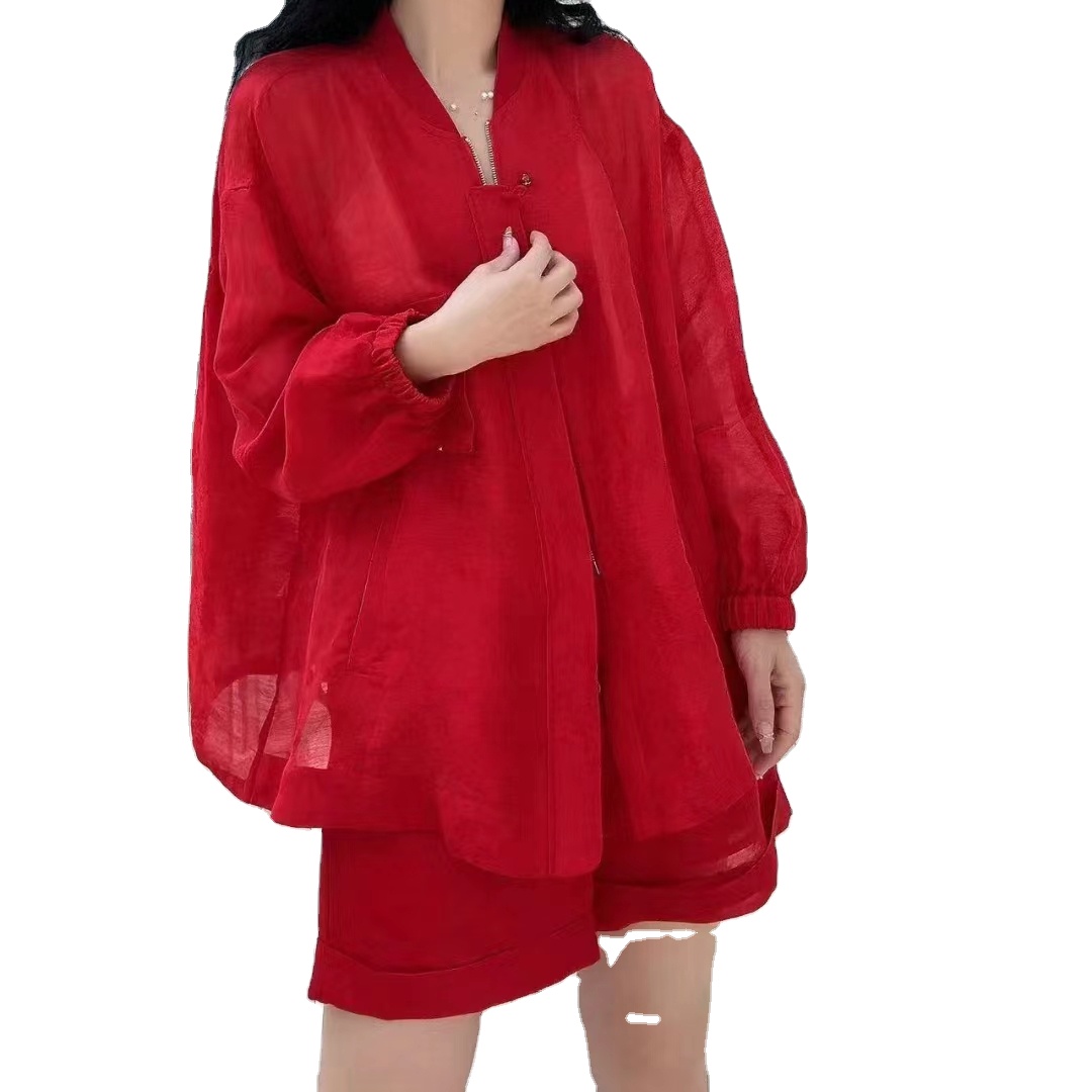 2023 New Real Silk fashion Linen design Women's suit SS043 jacket top 65c+SS044 shorts