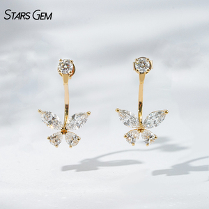 ต่างหู Starsgem เพชรเลี้ยงในห้องปฏิบัติการทรงมาร์คีส์ 2 กะรัต 3.5*7 มม. ดีไซน์รูปผีเสื้อ วินเทจ สำหรับทั้งชายและหญิง ชุบโรเดียมสีเหลืองขาว 75% - Product Image 1