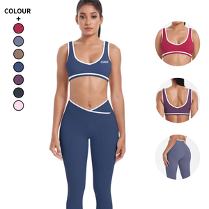 Color Blocking Sportswear Suit Removable Pads Gym Fitness <b>Bra</b> 2 Pieces Sets High Waist Yoga Leggings Set for Women - Product Image 1