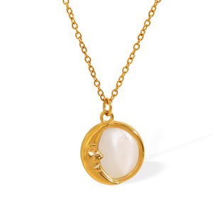 Collar de acero inoxidable chapado en oro de 18 quilates estilo Ins con colgante de luna de nácar blanco para mujer, joyería de regalo. - Product Image 5