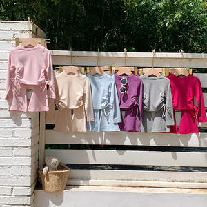 2025 Outono Novo Estilo Coreano Moda Bebê Meninas Vestuário Set Slim-Fit Bell-Bottom Calças Long-Sleeved Tie-Up T-Shirt Do Bebê Terno - Product Image 2