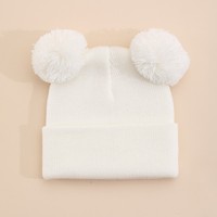 Nouveaux bonnets d'hiver tricotés avec double pompon, chapeaux pour enfants, logo personnalisé, étiquette tissée, casquette chaude coupe-vent pour bébés filles et garçons