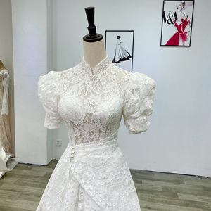 Jancember Wm011 2022 Vestido de Novia Elegante Blanco con Mangas Abullonadas de Encaje para Mujer - Product Image 3