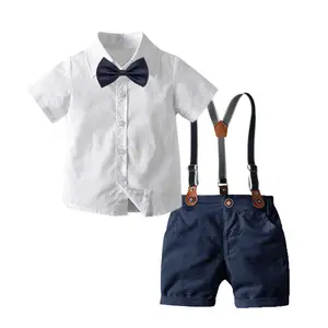 童装男童服装套装夏季短袖衬衫 + 海军短裤服装套装儿童短套批发婴儿服装