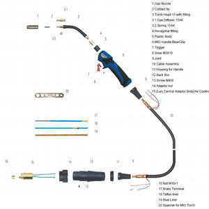 <span class=keywords><strong>Pistola</strong></span> de soplete de soldadura <span class=keywords><strong>MIG</strong></span> estilo <span class=keywords><strong>Tweco</strong></span>, A, 3m (10 pies) de plomo, compatible con la serie 35-50, incluye adaptador Euro de 1, 1, 2 uds. - Product Image 4