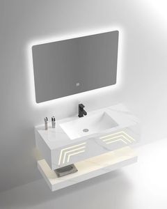 세라믹 분지와 Led 거울 슬레이트 록 스톤 더블 데크 욕실 캐비닛 - Product Image 6