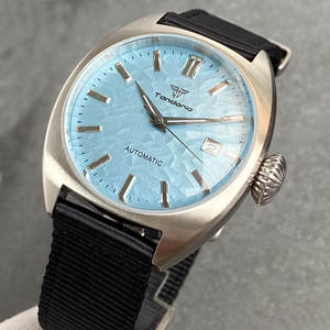 Tandorio 39mm Piloten-Mechanikuhr für Herren NH35 Uhrwerk Blaues Wellenzifferblatt Gewölbtes Saphirglas Große Krone Silberne Handschraubkrone - Product Image 3