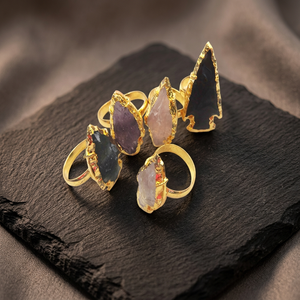 Anillos de Metal de Latón Plateado con Piedras Preciosas Naturales, Anillos con Punta de Flecha, Artesanía en Piedras Semipreciosas, Producto de Amor - Product Image 4