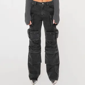 Fashion (Black)Women Cargo Pants Side Flap Pocket Trousers Solid