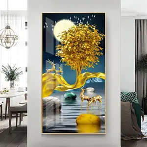 2022 hot sale porch decoration luxury crystal porcelain painting animal natural wall art elk fish peacock furniture decoration