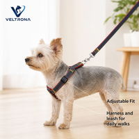 Harnais et laisse pour chien, ensemble en denim double face rouge avec surpiqûres jaunes pour chiens de petite, moyenne et grande taille