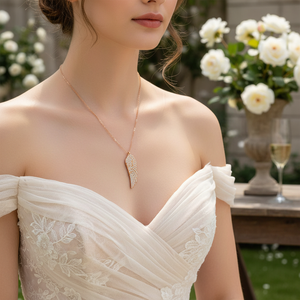 Collar con Colgante de Circonita Transparente en Forma de Ala de Ángel, Chapado en Oro Rosa/Rodio/Oro, Plata de Ley 925, Joyería Artesanal para Boda - Product Image 2