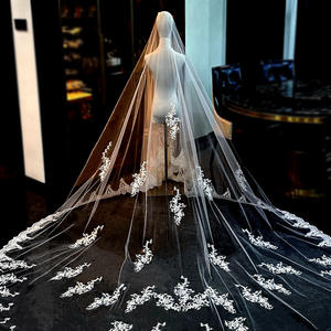 ROMANTIQUE monocouche longue grande queue voile de mariage voiture os dentelle Super lumineux voile de mariée - Product Image 3