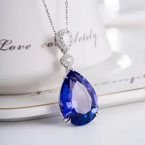 LUXURY fashion high quality natural 5A Tanzanite charms gemstone diamond gold pendant for necklace making women