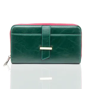 Long Style Customized Women Wallet Green New Color RFID Blocking Zipper Wallet for Women