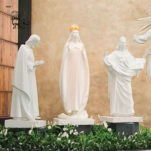 Statue de la Vierge <span class=keywords><strong>Marie</strong></span> en marbre blanc naturel sculptée à la main, taille réelle, sculpture extérieure catholique Notre-Dame de Fatima pour jardin d'église - Product Image 5