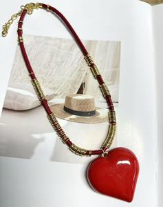 Nuevo diseño de moda, collar de corazón rojo grande, Gargantilla de cadena Simple, piedra de corazón, joyería de fiesta para mujer, collar encantador al por mayor - Product Image 1