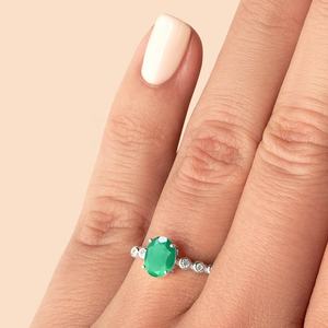 Anillo de Plata de Ley 925 con Ónice Verde, Joyería de Moda con Piedra de Nacimiento de Mayo, Oro Blanco - Product Image 4