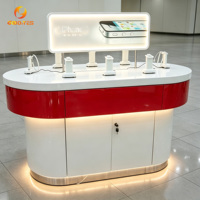 Muebles para Tienda de Teléfonos Móviles en Venta, Kiosco Curvo para Demostración de Teléfonos con Gabinete de Almacenamiento con Cerradura, Kiosco Delgado con LED