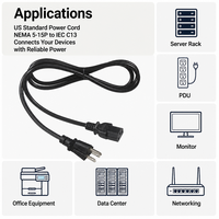 Câble d'alimentation CA à 3 broches NEMA 5-15P vers IEC C13 18AWG 10A 125V pour PC de bureau, moniteur, imprimante, avec fil de cuivre en vrac