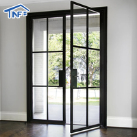Waterproof Residential Crittall Interior Partition Aluminum Double Tempered Glass French Grilles Casement Doors for House Villa