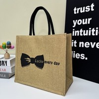 Sac fourre-tout vintage en lin grande capacité, sac de courses imprimé graphique mignon, sac cadeau esthétique en coton et lin pour fête d'anniversaire
