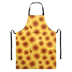 卸売 よだれかけエプロンドレス-Yellow Sunflower Floral Restaurant Ladies Apron Home Adjustable Apronsカスタム印刷キッチンChef Bib Aprons DressとPocket