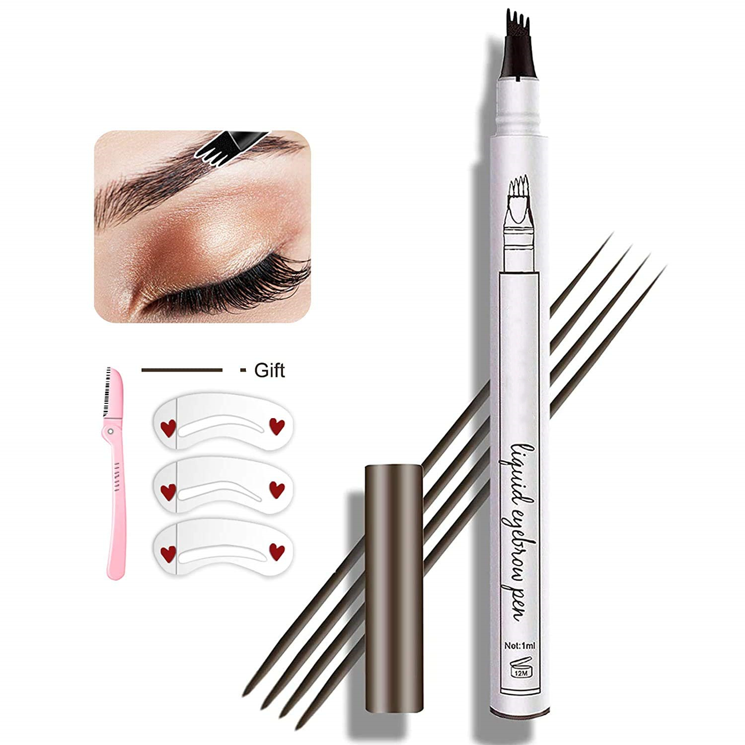 Music Flower Patented Microblading Eyebrow Tattoo Pen Waterproof Fork Tip Eyebrow Ink Pen 4 Heads Liquid Eyebrow Pen