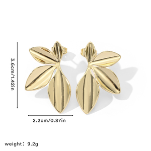 2025ใหม่ต่างหูทองเหลืองเคลือบทอง14K ลายใบไม้แฟชั่นสำหรับผู้หญิง - Product Image 4