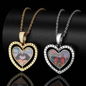 Pendentif photo pour la création de bijoux, pendentif hip-hop en forme de chaîne, or double face rotatif, collier personnalisé en forme de cœur, photo - Product Image 2