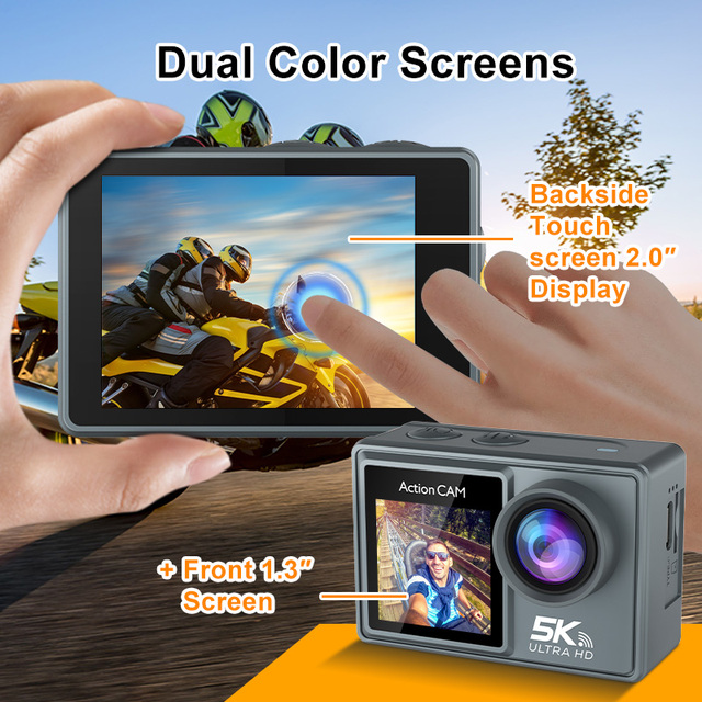 Best Popular 5K  Dual Touch Screen Action Camera WiFi Remote Control Waterproof Cam  for Outdoor Adventure Shooting