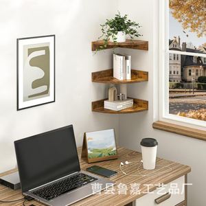 Wall Corner Wooden <b>Shelf</b> 3 Tier Wall Mounted Storage Rack For Books And Miscellaneous Items <b>Bedroom</b> Study Organization - Product Image 1