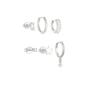 Juego de 3 Piezas de Aretes Simples de Plata de Ley S925 con Baño de Oro Blanco para Mujer - Product Image 1