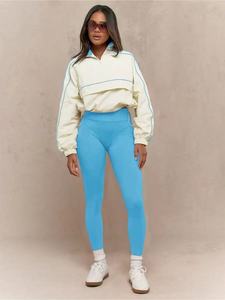 Conjunto Deportivo Casual de Dos Piezas: Sudadera Corta de Manga Larga y Leggings de Yoga de Cintura Alta con Cordón Ajustable de Secado Rápido - Product Image 6