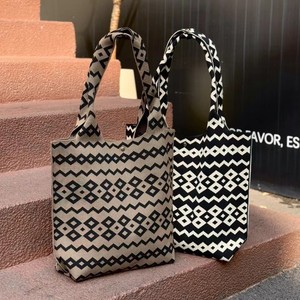 Vertical Stripe Letter Knit Tote Bag Summer Fashion Women Shoulder Bag European Style Knitted Handbag <b>Beach</b> Bag - Product Image 1